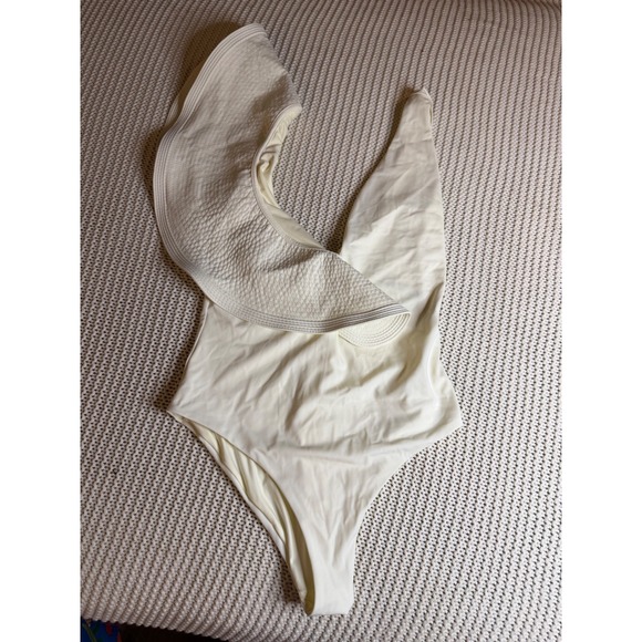Johanna Ortiz Other - Johanna Ortiz Cream Ruffle One Piece Swimsuit Deep V Neck Resortwear Small